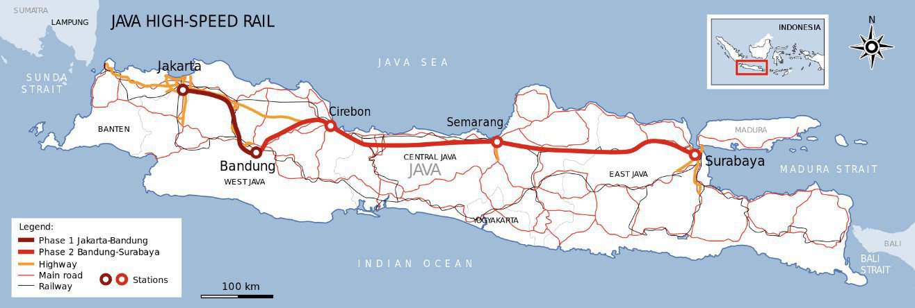 Jakarta to Surabaya high-speed rail route.